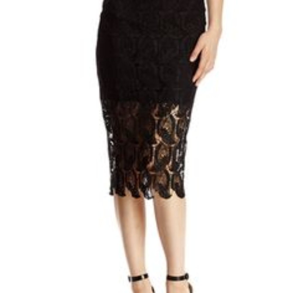 Olivaceous Black Lace Pencil Skirt